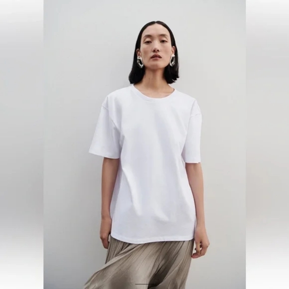 Zara mixed poplin T-shirt White, Size Small - Picture 5 of 10
